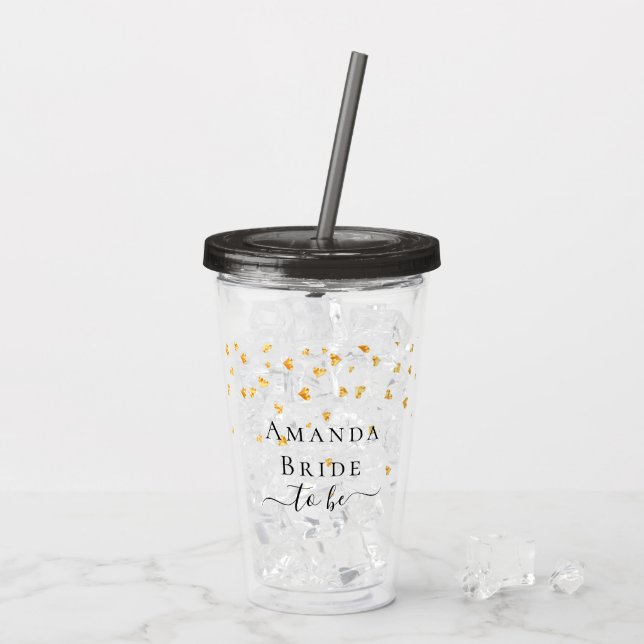 Vaso Acrílico Novia para ser oro corazones rociar nombre (Reverso (hielo))