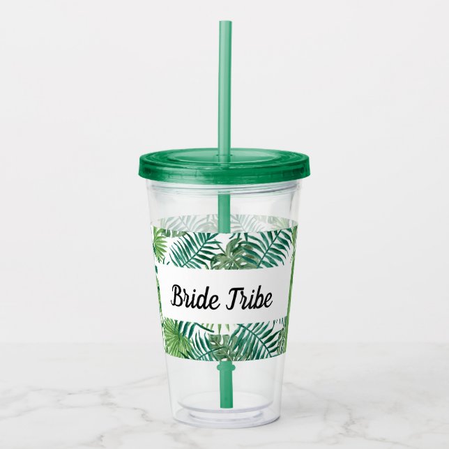 Vaso Acrílico Novia Tropical Palm Leaf Bachelorette Party White (Anverso)