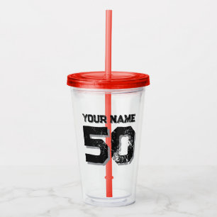 Vaso Acrílico Número de camiseta deportiva personalizada y nombr