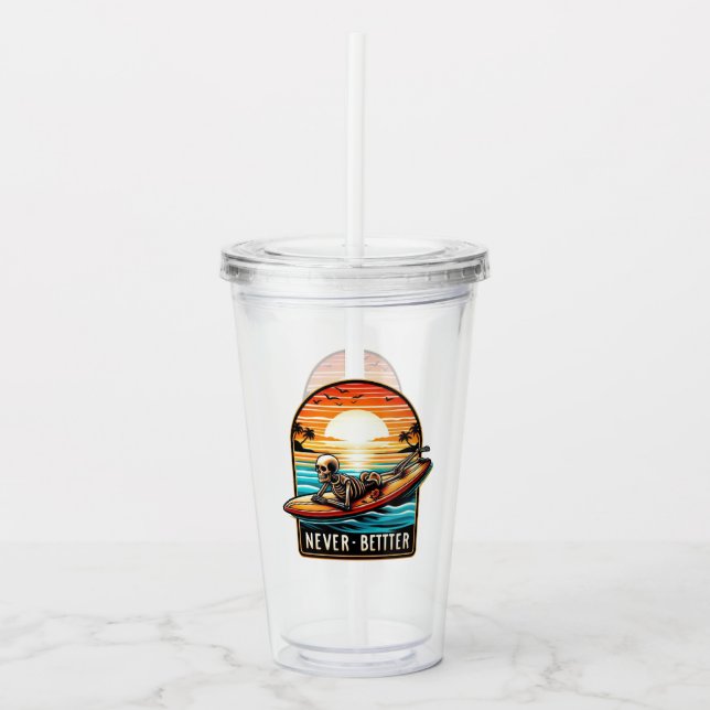 Vaso Acrílico Nunca Mejor - Ola de Sol Skeleton Surfing (Anverso)