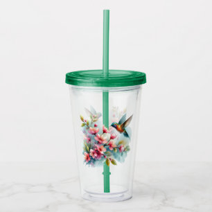 Vaso Acrílico Obra artística de colibrí floral/primavera