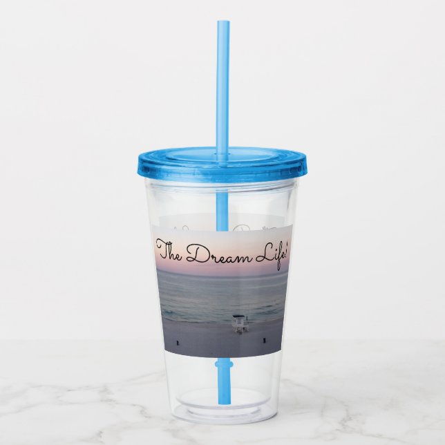Vaso Acrílico Océano rosa Sunrise Beach Dream Life Saying (Anverso)