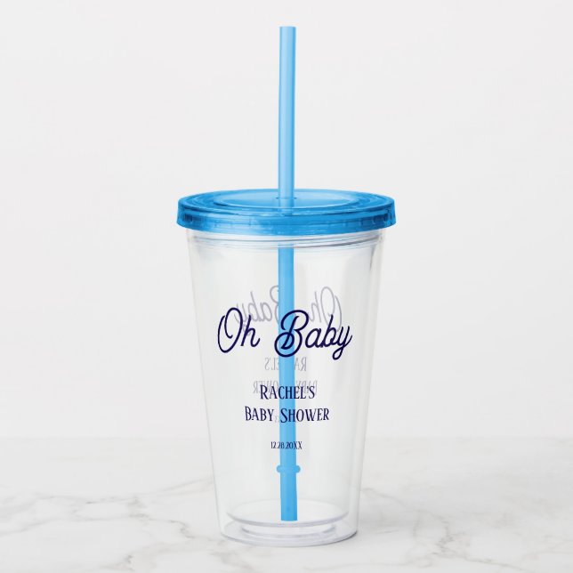 Vaso Acrílico Oh Baby Baby Shower Navy Blue Script Favor del reg (Anverso)