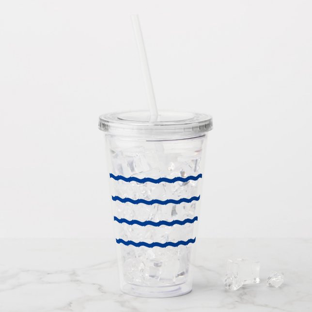 Vaso Acrílico Olas azules blancas rayas patrón náutico claro (Anverso (hielo))