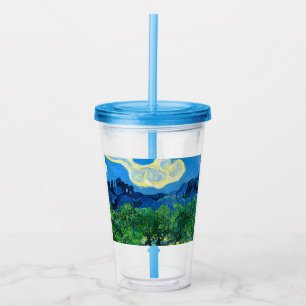 Vaso Acrílico Olivos Van Gogh en un paisaje montañoso