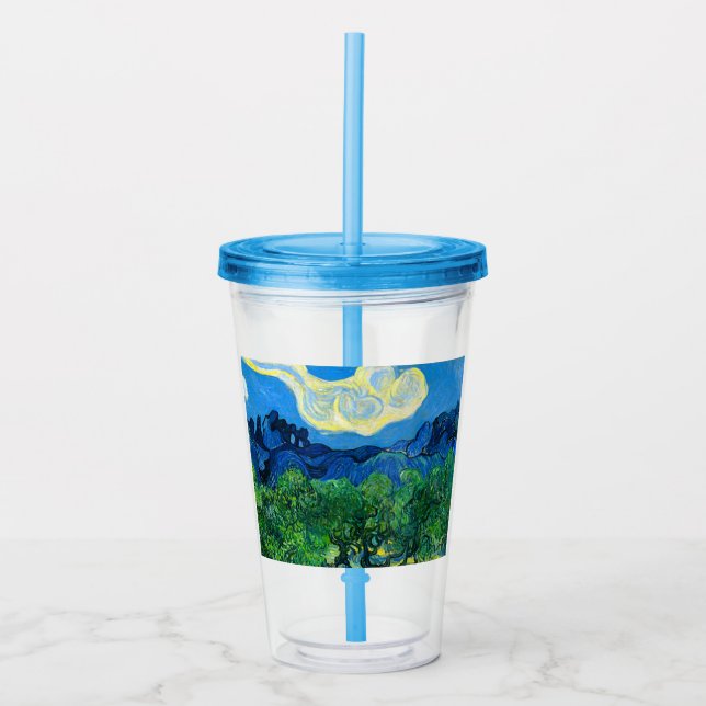 Vaso Acrílico Olivos Van Gogh en un paisaje montañoso (Anverso)