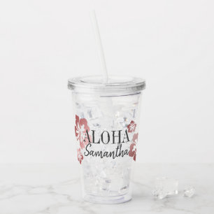 Vaso Acrílico Oro Rosa tropical Hibiscus Bridesmaid Nombre