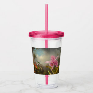 Vaso Acrílico Orquídea con dos Hummingbirds Heade
