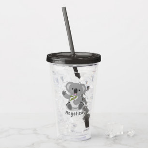 Vaso Acrílico Oso de koala con hojas ilustracion personalizado