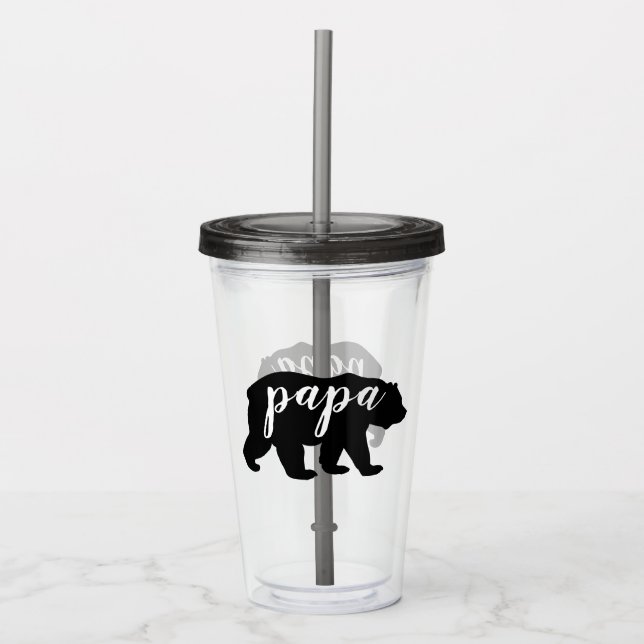 Vaso Acrílico Oso de Papá Blanco y Negro Moderno (Anverso)