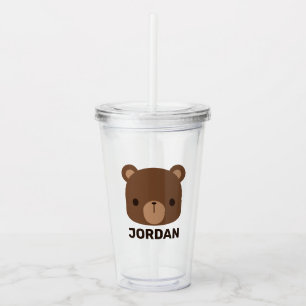 Vaso Acrílico Oso marrón lindo con nombre personalizado