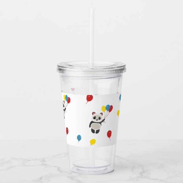 Vaso Acrílico Oso panda con globos blanco (Anverso)