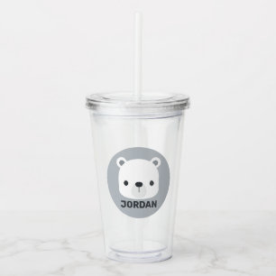 Vaso Acrílico Oso polar pequeño y corto con nombre personalizad