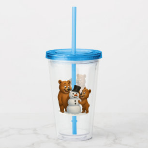 Vaso Acrílico osos lindos construyendo un muñeco de nieve
