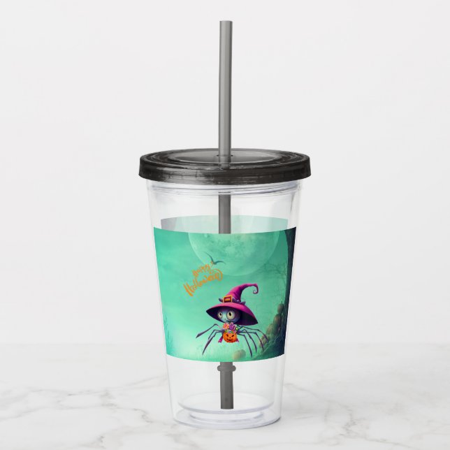 Vaso Acrílico Otoño/otoño/araña/bruja/halloween (Anverso)