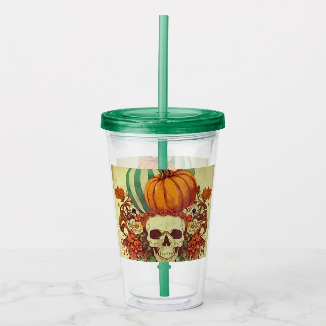 Vaso Acrílico Otoño/otoño/Halloween/calabaza/esqueleto (Anverso)