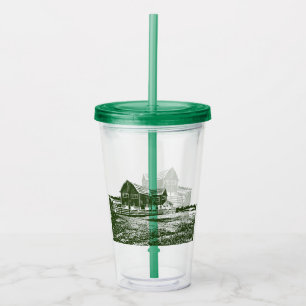 Vaso Acrílico Paisaje campestre estilo madera casa de campo