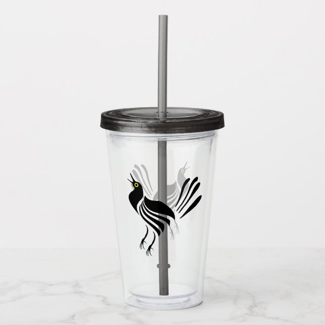 Vaso Acrílico Pájaro negro gracke macho (Anverso)