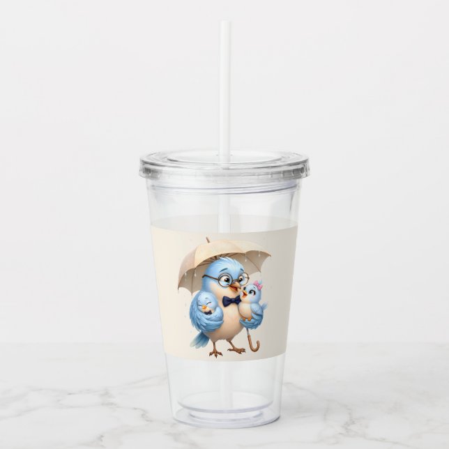 Vaso Acrílico Pájaro Papá Con Pajita (Anverso)