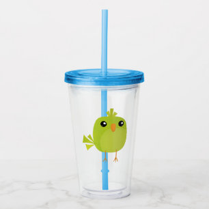 Vaso Acrílico Pájaro Verde Dibujos Animados