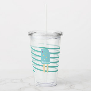 Vaso Acrílico Paleta de helado de rayas de cinta Monograma