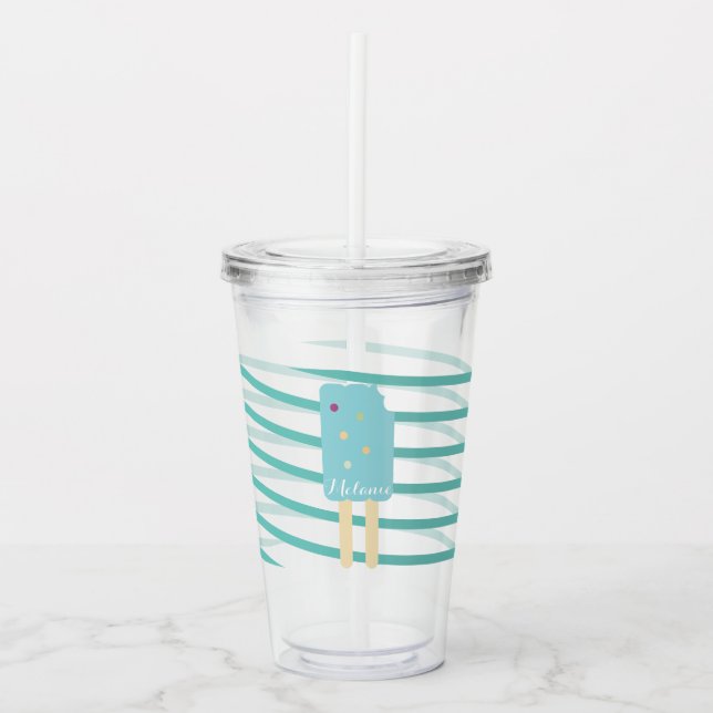 Vaso Acrílico Paleta de helado de rayas de cinta Monograma (Anverso)