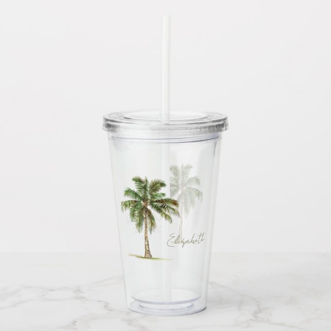 Vaso Acrílico Palmera Costera Personalizada (Anverso)