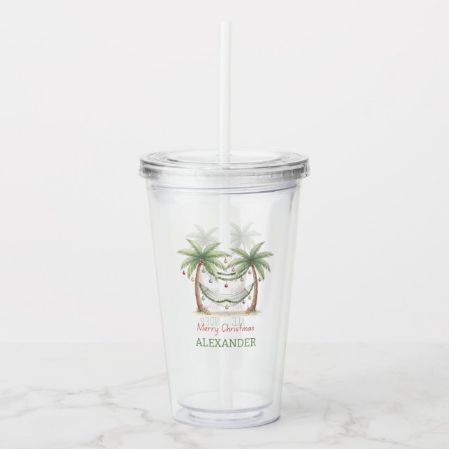Vaso Acrílico Palmeras de Navidad Costeras con Hamaca (Anverso)