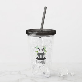 Vaso Acrílico Panda blanco y negro lindo en Bambú