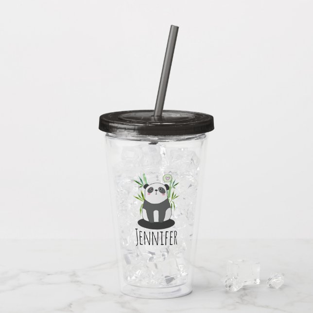 Vaso Acrílico Panda blanco y negro lindo en Bambú (Reverso (hielo))