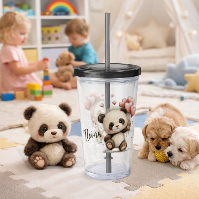 Vaso Acrílico Panda con globos de corazón (Subido por el creador)