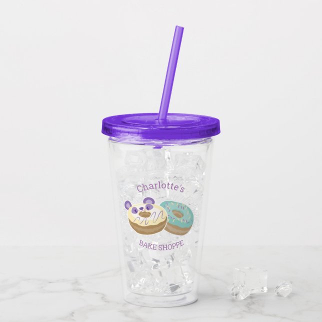 Vaso Acrílico Panda Donut Bakery Morado y Verde (Reverso (hielo))