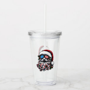 Vaso Acrílico Papá Noel navideño patriótico/americano