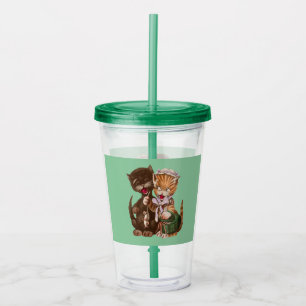 Vaso Acrílico Pareja de gato divertida con ratas en verde canast