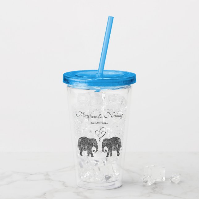 Vaso Acrílico Pareja elefante Toneladas de amor Boda personaliza (Reverso (hielo))