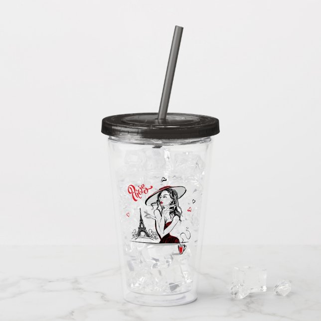 Vaso Acrílico París y café, rojo (Reverso (hielo))