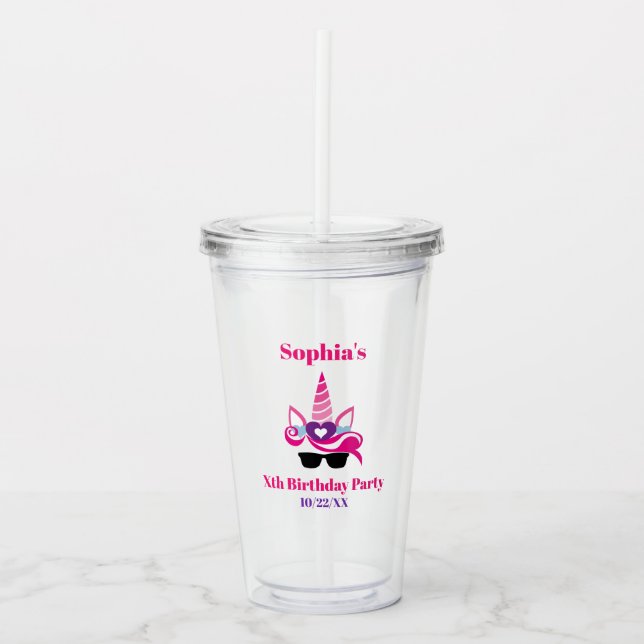 Vaso Acrílico Partido Chica de Cumpleaños favorece a Guay Pink P (Anverso)