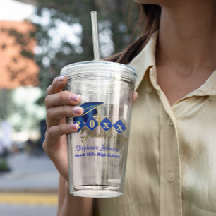 Vaso Acrílico Partido de Graduación Oro Azul Personalizado