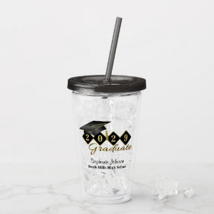 Vaso Acrílico Partido de Graduación personalizado Oro Negro