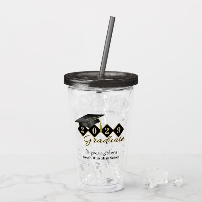 Vaso Acrílico Partido de Graduación personalizado Oro Negro (Reverso (hielo))