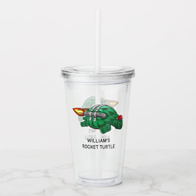 Vaso Acrílico Paseo en cohete con la Tortuga (Anverso)