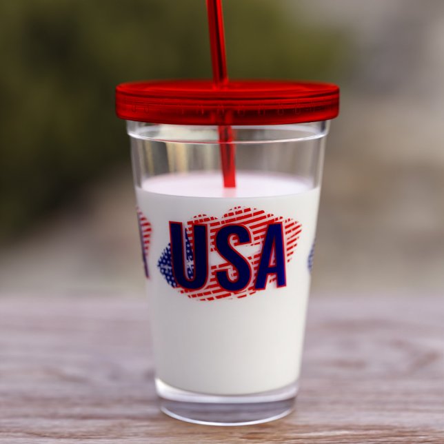 Vaso Acrílico Patriotic USA Flag Lipstick Kiss Acrylic Tumbler (Fun tumbler for July 4th! American Flag Lipstick Kiss. Add your initials or keep the USA.)