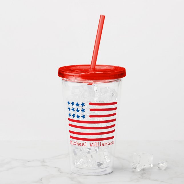 Vaso Acrílico Patriótico personalizada el | americano dibujada (Reverso (hielo))