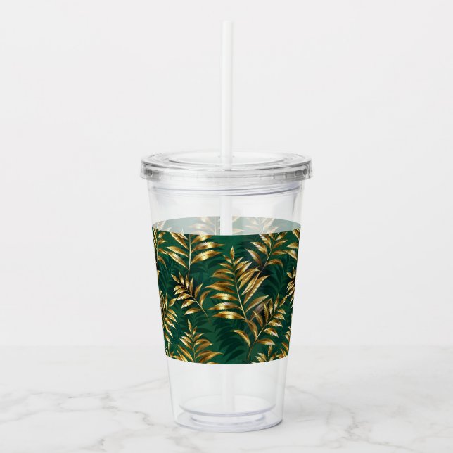 Vaso Acrílico Patrón continuo con helechos dorados (Anverso)
