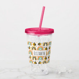 Vaso Acrílico Patrón de abejas y arbustos