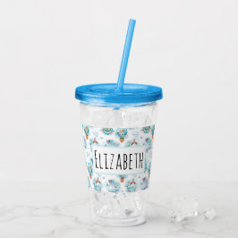 Vaso Acrílico Patrón de acuarela de ballenas náuticas