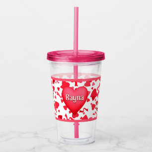 Vaso Acrílico Patrón de corazones confetti rosados y rojos perso