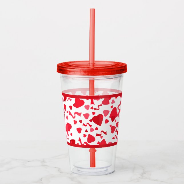 Vaso Acrílico Patrón de corazones de confetti rojos (Anverso)
