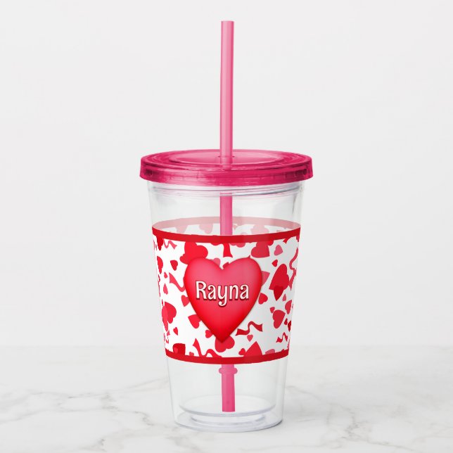 Vaso Acrílico Patrón de corazones de confetti rojos personalizad (Anverso)