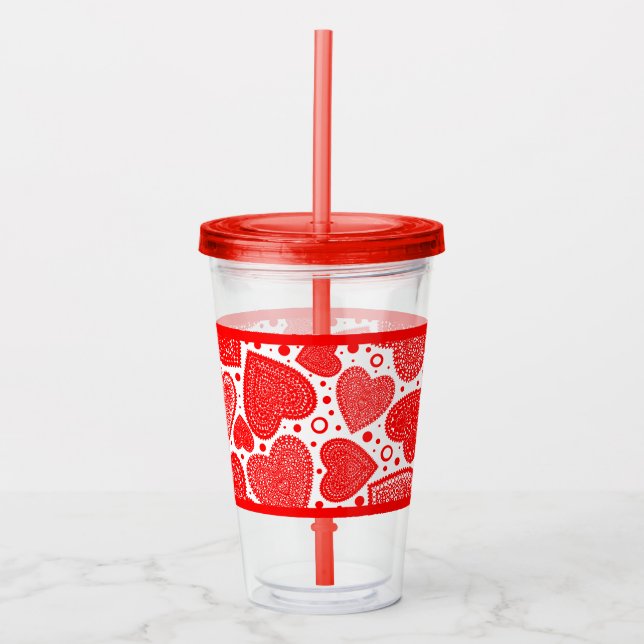 Vaso Acrílico Patrón de corazones y puntos rojos ausentes (Anverso)